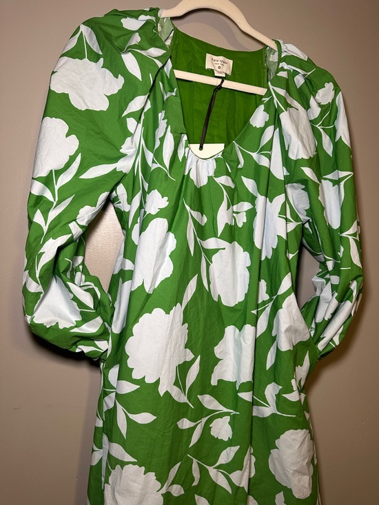 kate spade Green and White Floral Puff-Sleeve Mini Dress - Picture 5 of 11